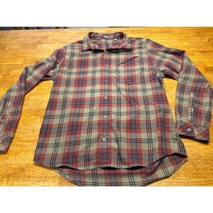 Toad&Co Mens Plaid Flannel Button Up Shirt Red Tan Blue Size Medium Pocket